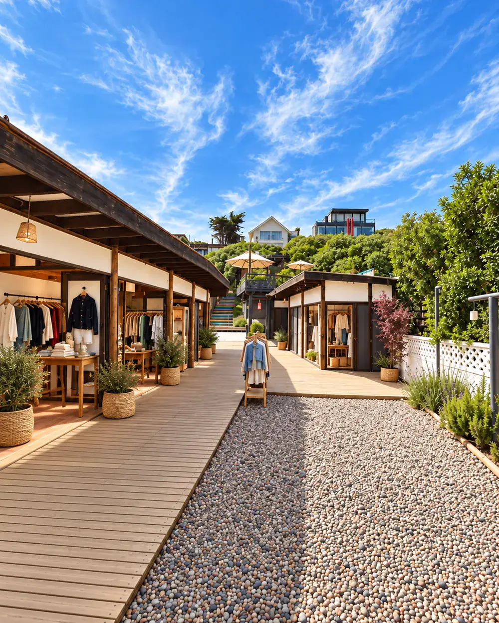 Vista panorámica del Patio de Renata: el paseo completo con las tiendas a ambos lados