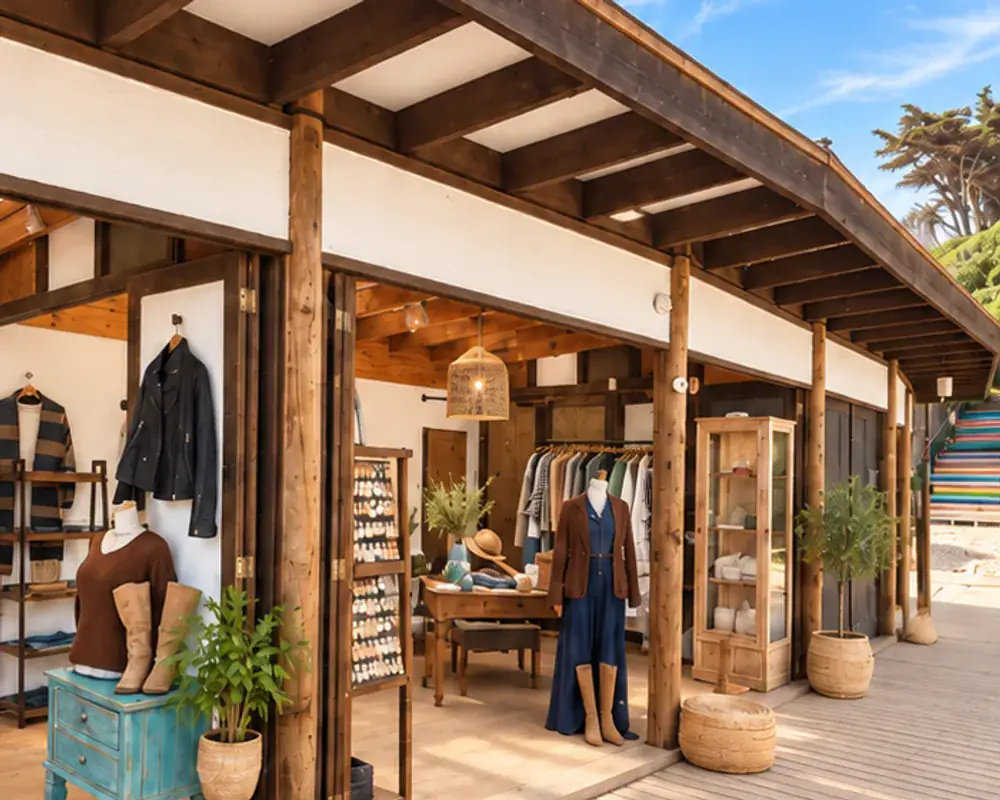 Interior de Ingrid Obligado boutique con maniquíes y ropa colgada